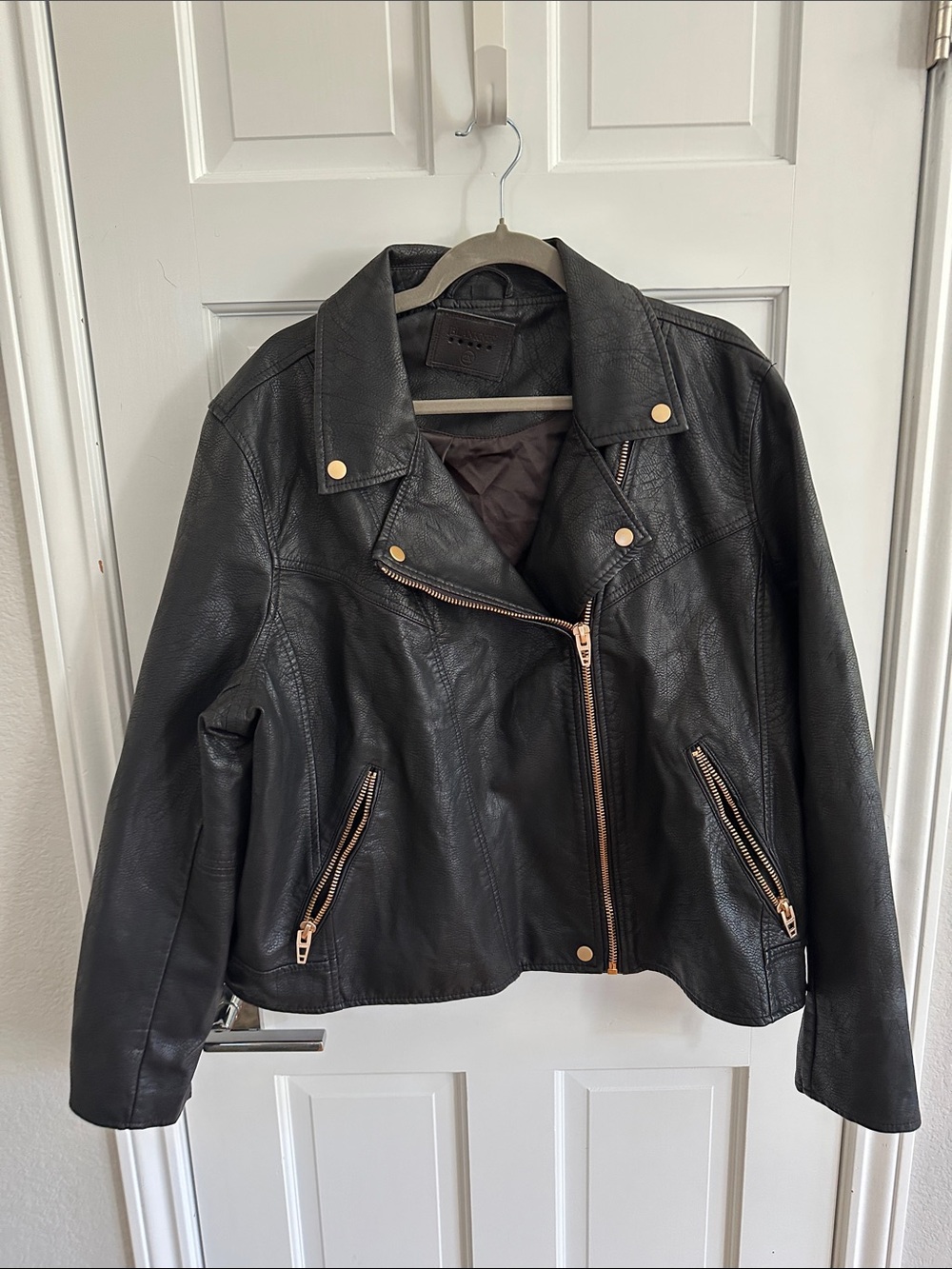 Blank NYC Black Leather Moto Jacket with Gold Hardware